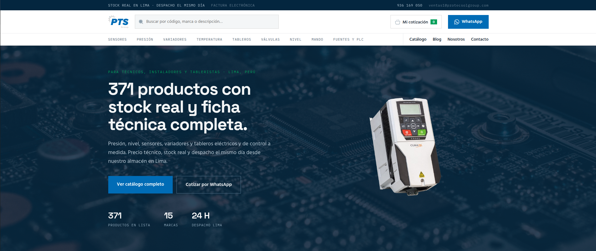 Captura del catálogo industrial de PTS Group